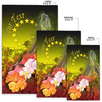 Cook Islands Custom Personalised Area Rug - Humpback Whale with Tropical Flowers (Yellow) - Polynesian Pride