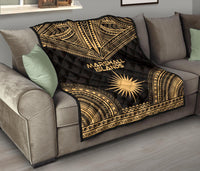 Marshall Islands Premium Quilt - Marshall Islands Flag Polynesian Chief Gold Version - Polynesian Pride