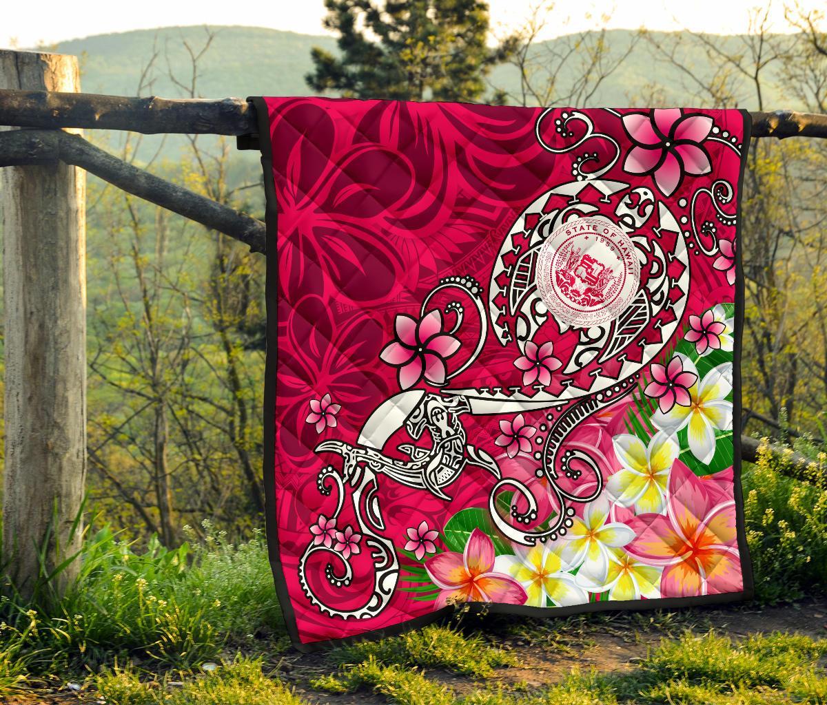 Hawaii Polynesian Premium Quilt - Hawaii Seal With Turtle Plumeria (Pink) - Polynesian Pride