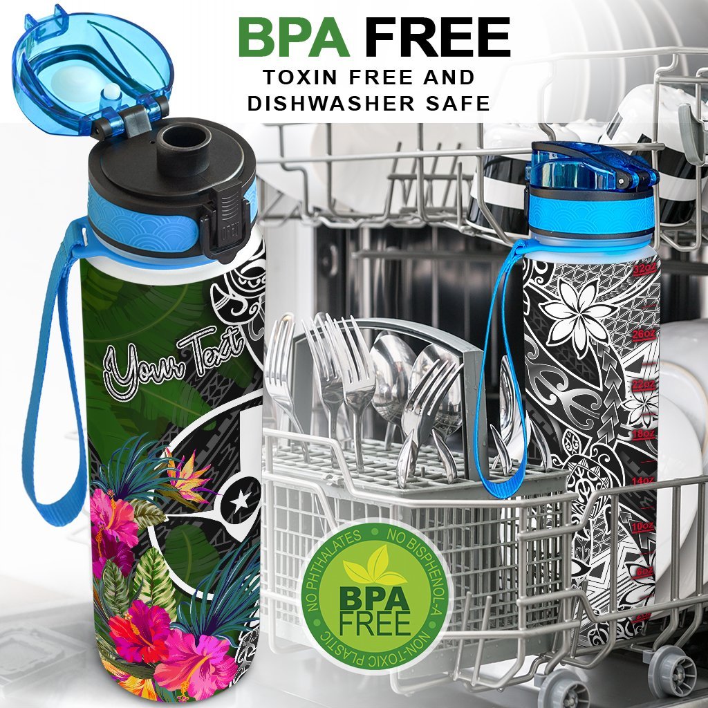 Yap Custom Personalised Hydro Tracking Bottle - Turtle Plumeria Banana Leaf - Polynesian Pride