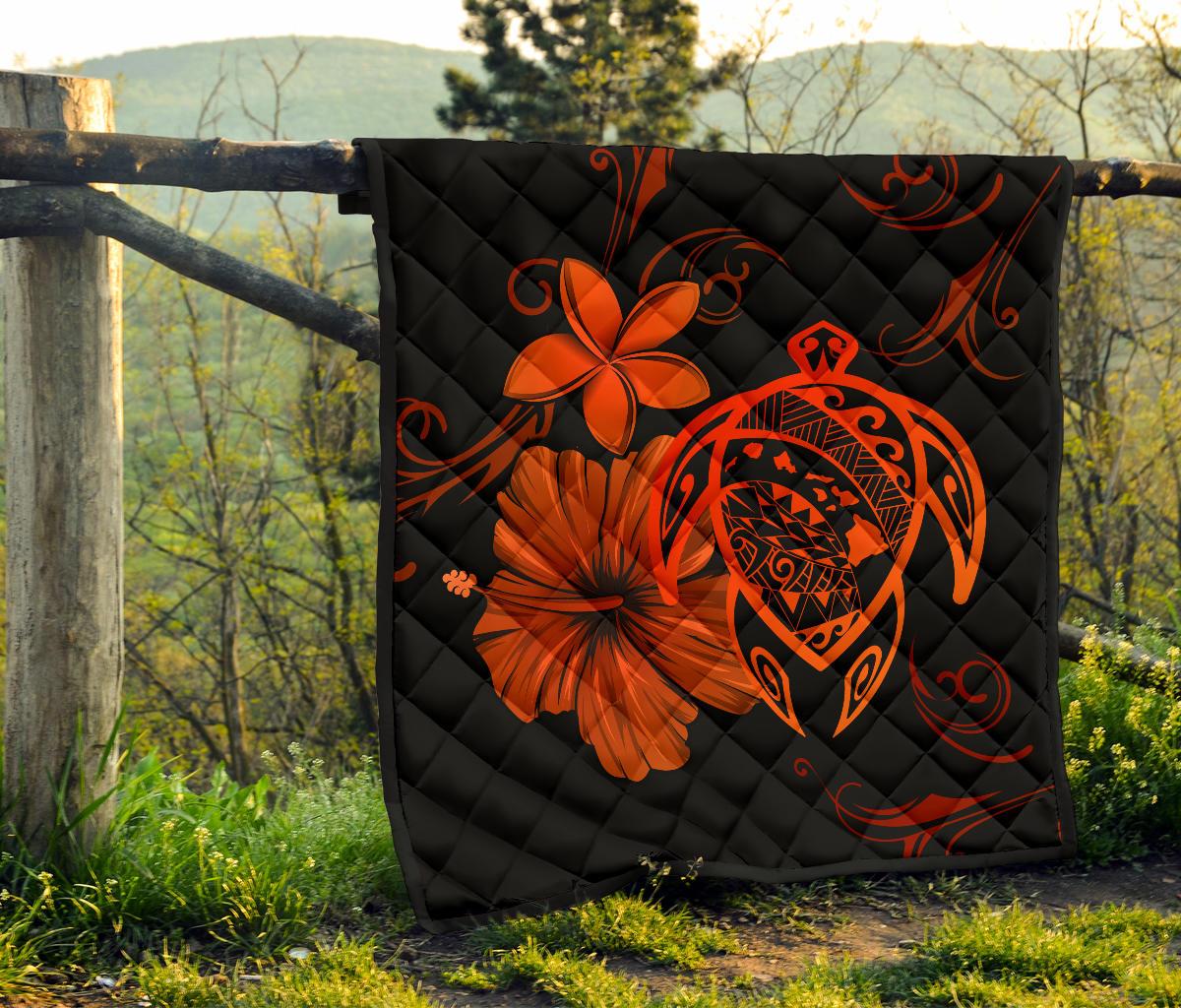 Hawaii Turtle Hibiscus Premium Quilt Orange - Polynesian Pride