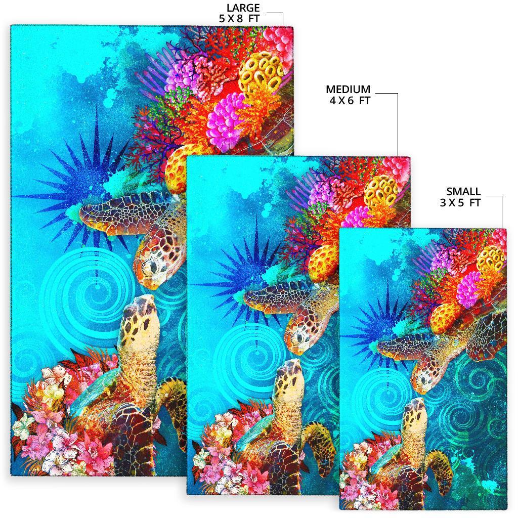 Marshall Islands Area Rug - Sea Turtle Coral Treasure - Polynesian Pride