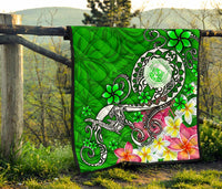 Hawaii Polynesian Premium Quilt - Hawaii Seal With Turtle Plumeria (Green) - Polynesian Pride
