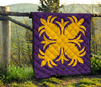 Hawaiian Premium Quilt Royal Pattern - Purple And Gold - A2 Style - Polynesian Pride