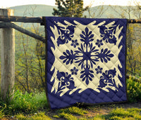 Hawaiian Plumeria Tropical Pattern Premium Quilt - Blue - Argu Style - AH - Polynesian Pride