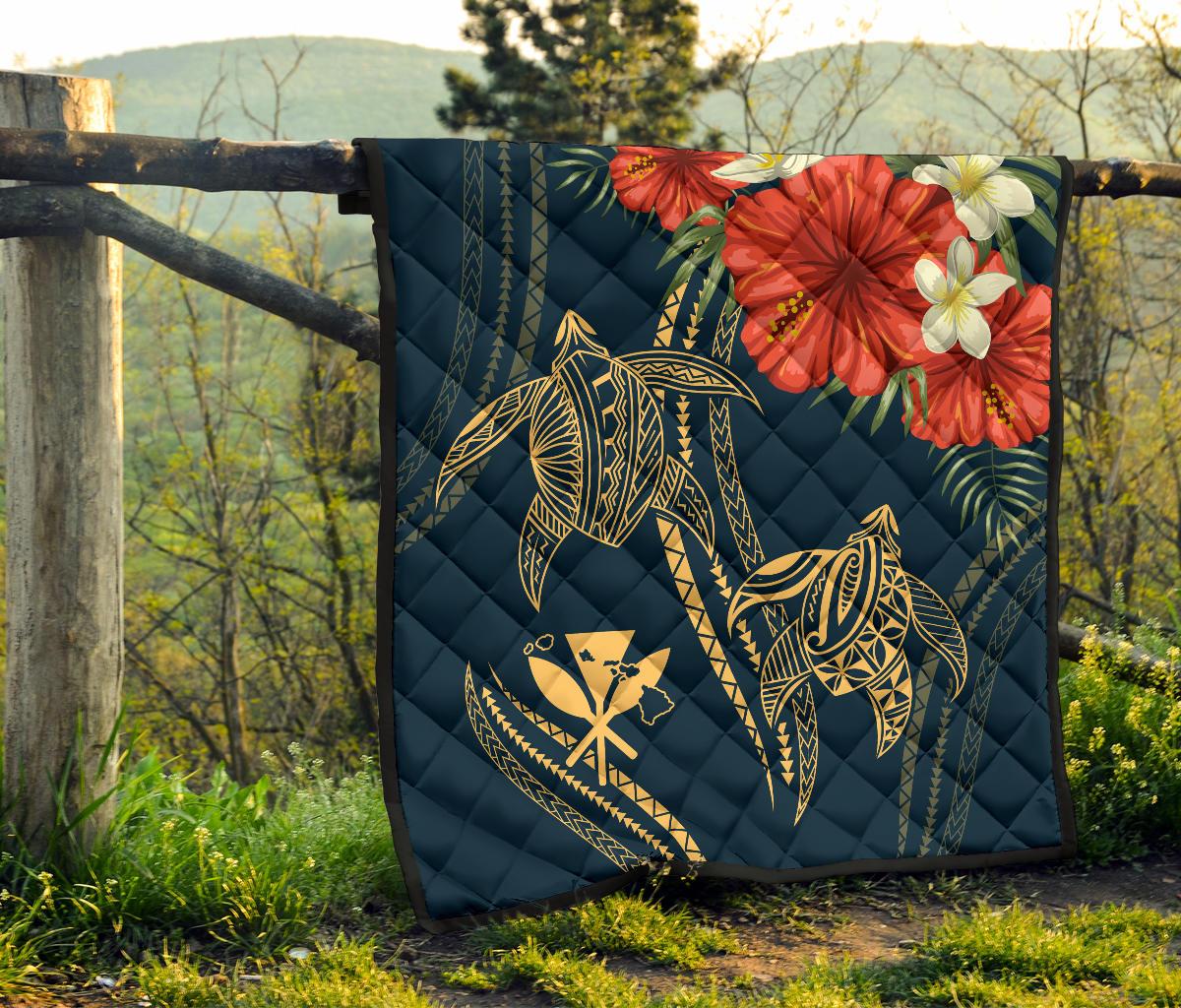 Hawaii Polynesian Turtle Hibiscus Premium Quilt - Nolan Style - Polynesian Pride