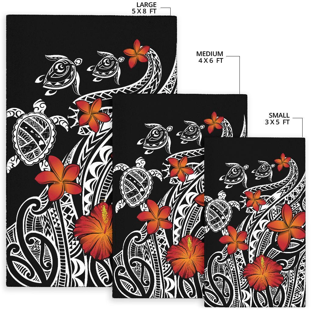 Hawaiian Map Turtle Swim Plumeria Polynesian Rug - J6 - Polynesian Pride