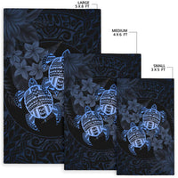 hawaii Rug - Turtle Strong Pattern Hibiscus Plumeria Blue AH - Polynesian Pride