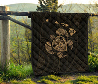 Hawaii Turtle Hibicus Map Premium Quilt - Gold - Polynesian Pride