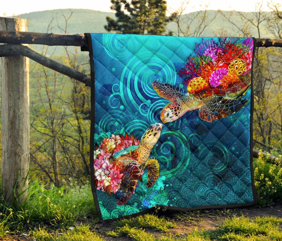 Hawaii Polynesian Premium Quilt - Sea Turtle Coral Treasure - Polynesian Pride