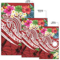 Nauru Polynesian Area Rug - Summer Plumeria (Red) - Polynesian Pride