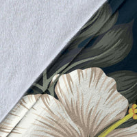 Hawaii Tropical Hibiscus Turtle Shark Aumakua Premium Blanket - Lucas Style - Blue - Polynesian Pride