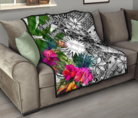 Marshall Islands Premium Quilt White - Turtle Plumeria Banana Leaf - Polynesian Pride