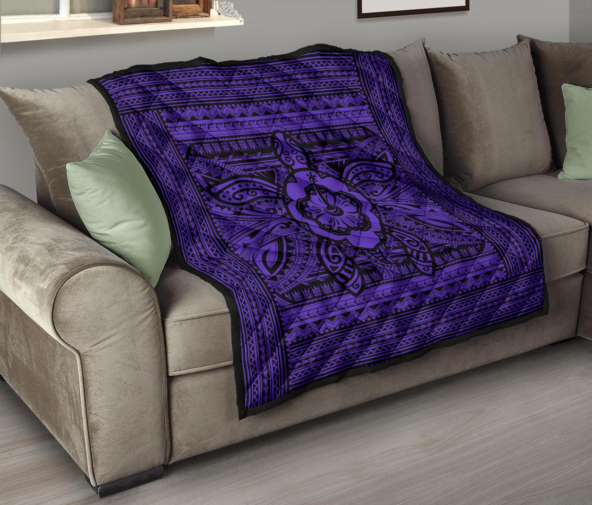 Hawaii Polyensian Turtle Premium Quilt Purple - Polynesian Pride