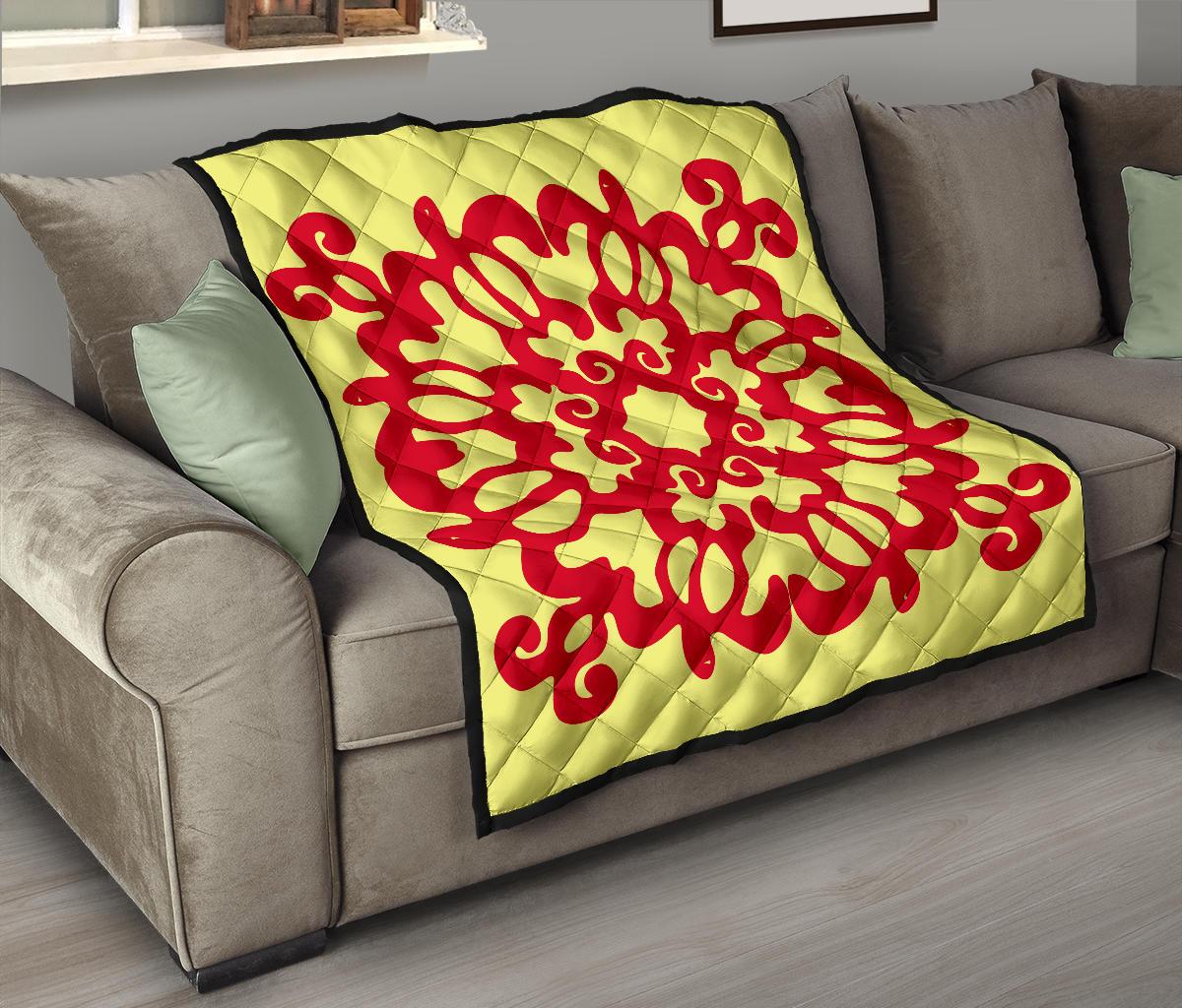 Hawaiian Quilt Turtle Pattern New Yellow Premium Quilt - Skin Style - AH - Polynesian Pride