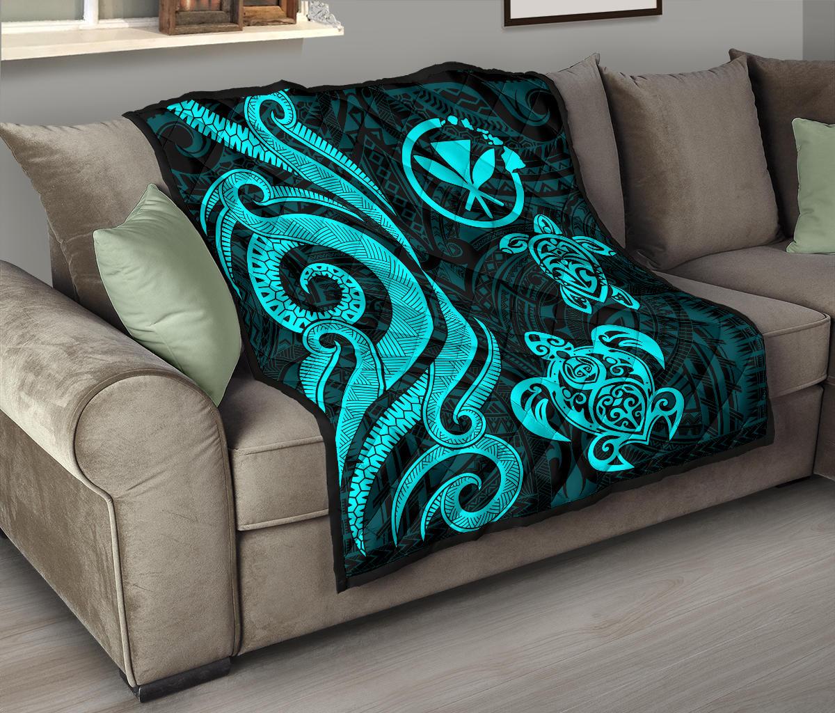 Hawaii Premium Quilt - Turquoise Tentacle Turtle - Polynesian Pride