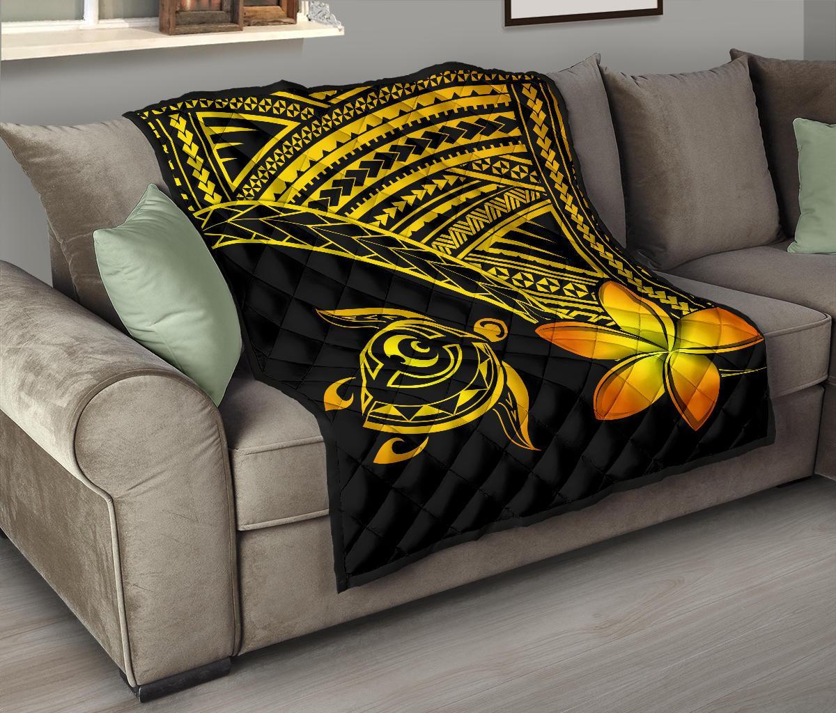 Hawaii Quilt - Hawaii Turtle Plumeria Quilt Yellow - Polynesian Pride