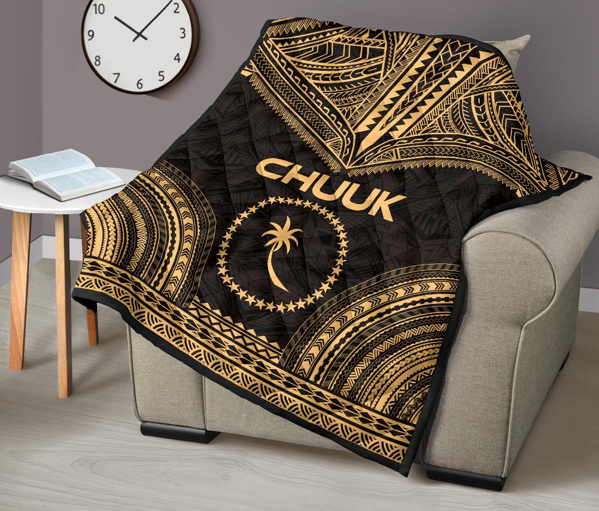 Chuuk Premium Quilt - Chuuk Flag Polynesian Chief Gold Version - Polynesian Pride