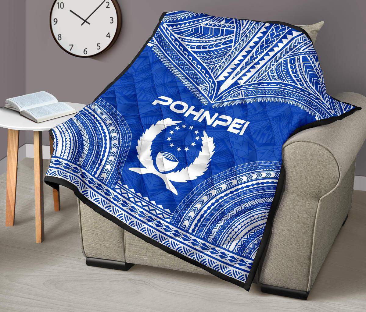 Pohnpei Premium Quilt - Pohnpie Flag Polynesian Chief Blue Version - Polynesian Pride