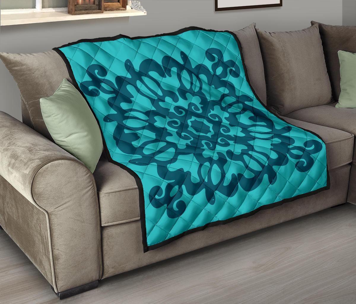 Hawaiian Quilt Turtle Pattern New Blue Premium Quilt - Skin Style - AH - Polynesian Pride