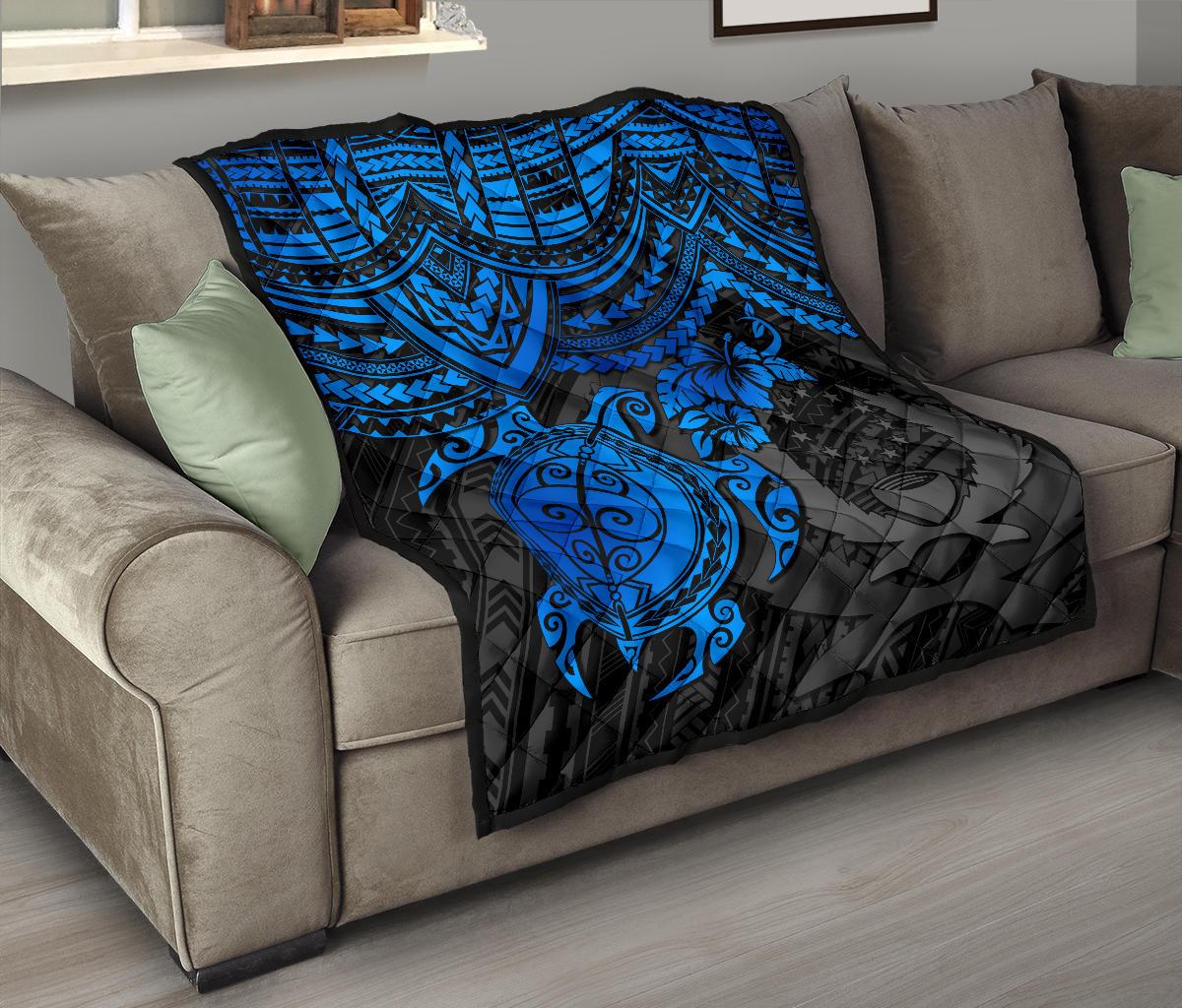 Pohnpei Polynesian Premium Quilt - Polynesian Blue Turtle - Polynesian Pride