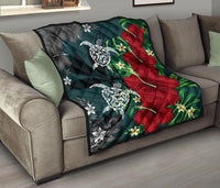 Hawaii Map Turtle Hibiscus Plumeria Polynesian - Premium Quilt AH - Polynesian Pride