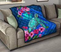 Hawaii Honu Aumakua Sea Hibiscus Premium Quilt - Nin Style - Polynesian Pride