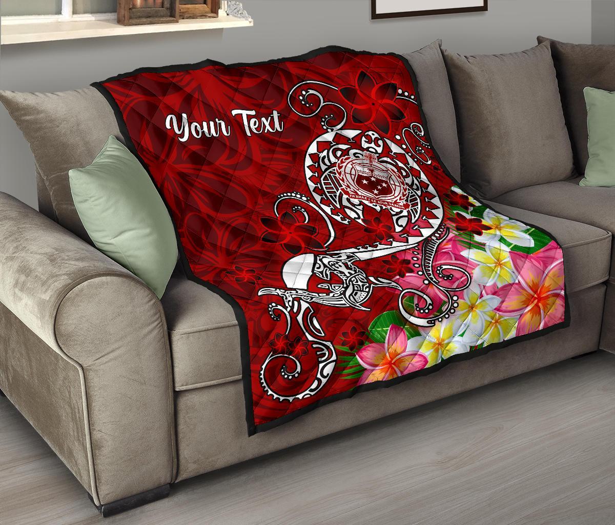 Samoa Custom Personalised Premium Quilt - Turtle Plumeria (Red) - Polynesian Pride