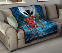 Hawaii Turtle Kanaka Hibiscus Stary Night Premium Quilt - Polynesian Pride