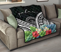 Palau Premium Quilt - Palau Coat of Arms & Polynesian Tropical Flowers White - Polynesian Pride