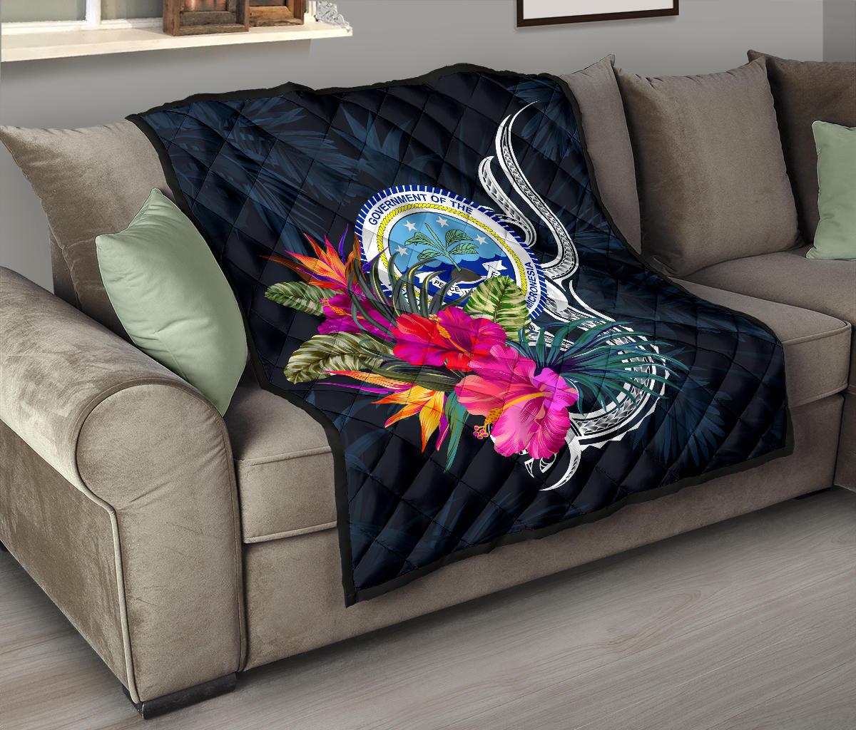 Federated States of Micronesia Premium Quilt - Tropical Flower Blue - Polynesian Pride