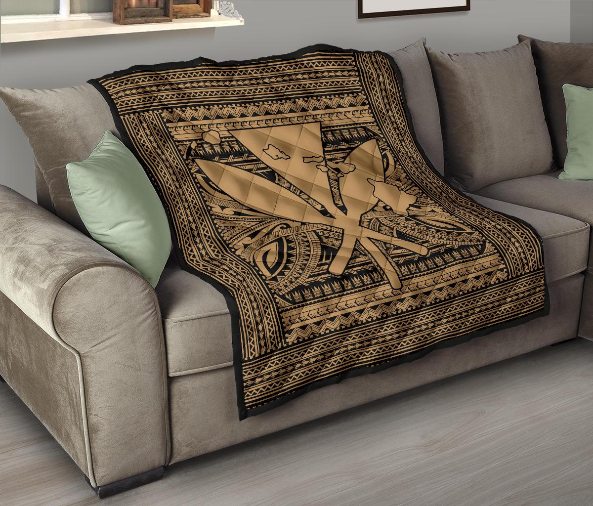 Hawaii Polynesian Kanaka Maoli Premium Quilt Gold - Polynesian Pride