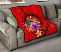 Fiji Polynesian Custom Personalised Premium Quilt - Floral With Seal Red - Polynesian Pride