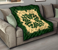 Hawaii Premium Quilt - Hawaiian Quilt Plumeria Medallion Green Premium Quilt - AH - Polynesian Pride