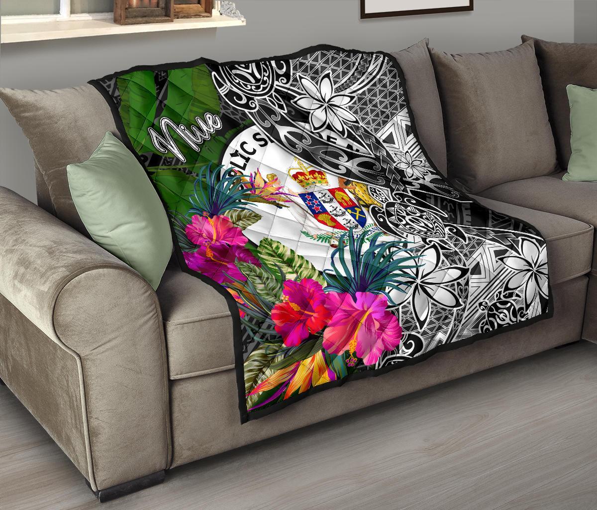 Niue Premium Quilt - Turtle Plumeria Banana Leaf - Polynesian Pride