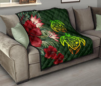 Hawaii Premium Quilt - Turtle Hibiscus Pattern Hawaiian Premium Quilt - Green - Polynesian Pride