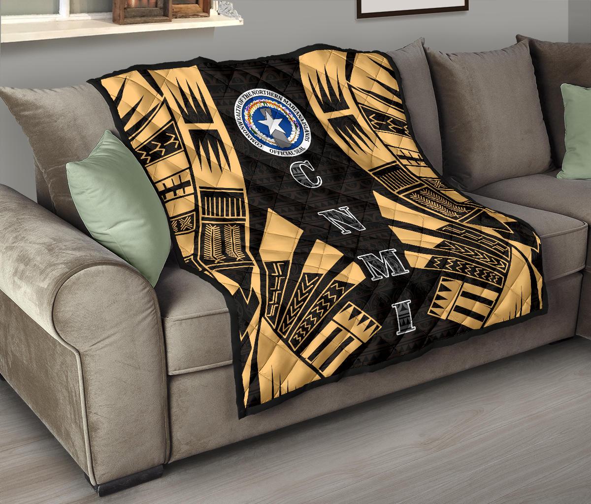 Northern Mariana Islands Premium Quilt - Northern Mariana Islands Seal Polynesian Gold Tattoo - Polynesian Pride