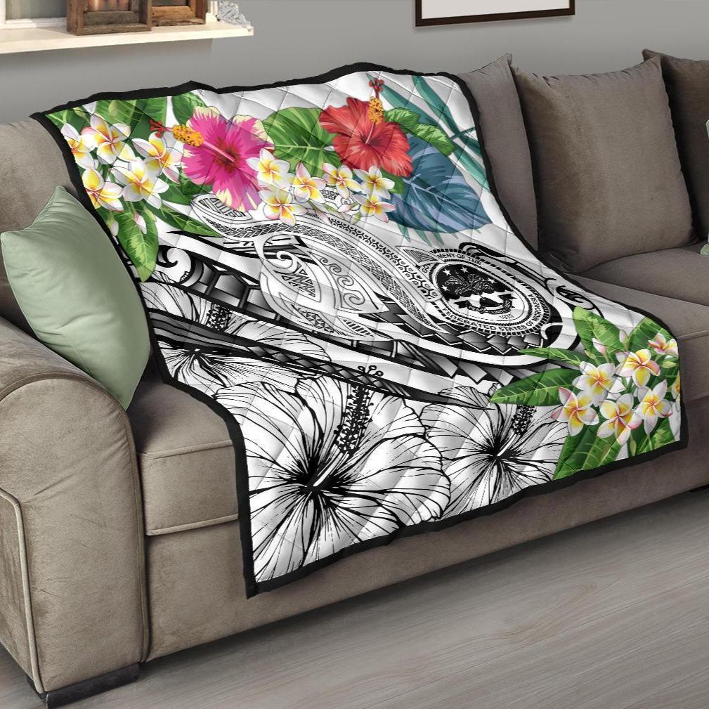 FSM Polynesian Premium Quilt - Summer Plumeria (White) - Polynesian Pride