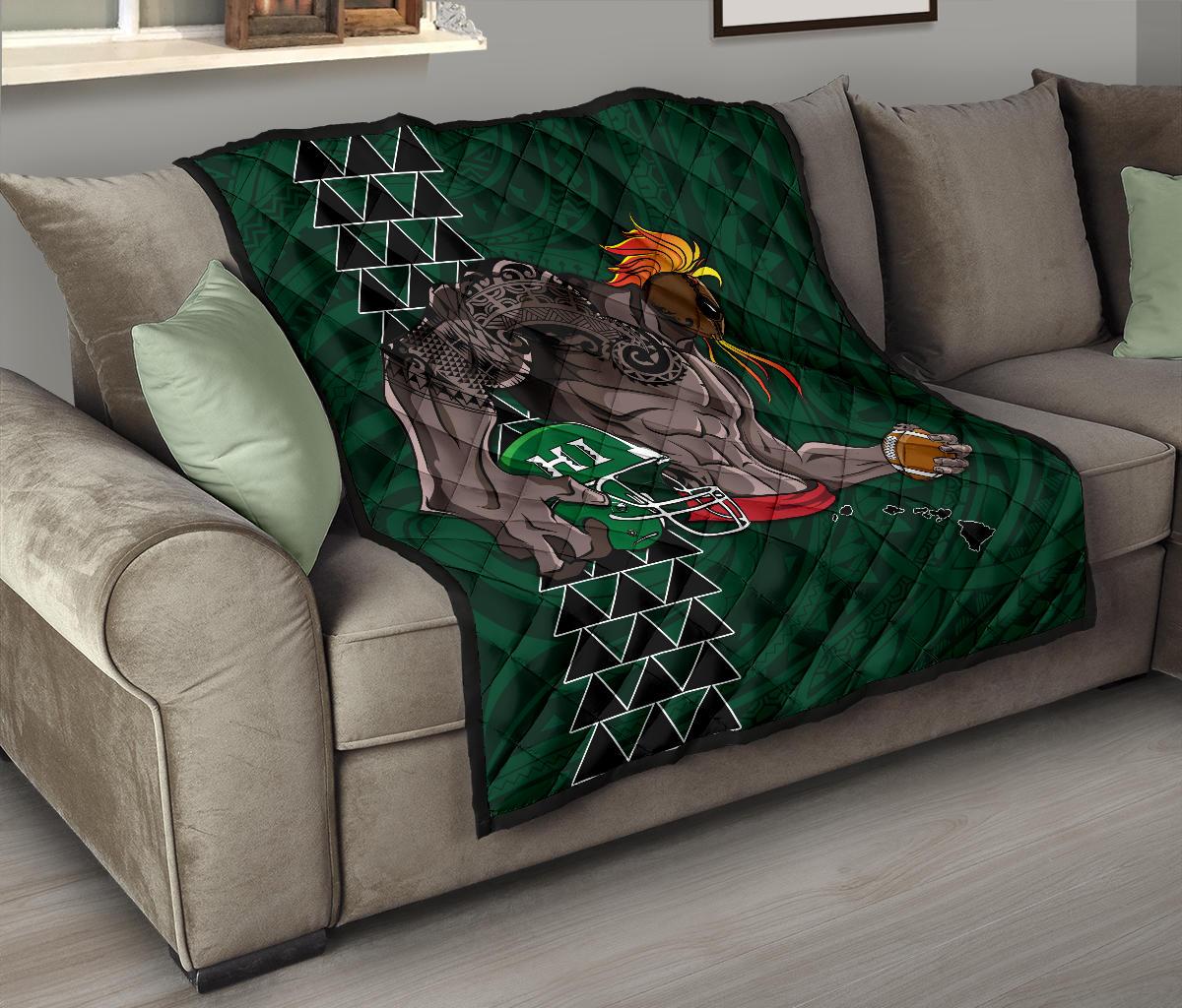 Kakau Blue Hawaii Warrior Football Premium Quilt - Polynesian Pride