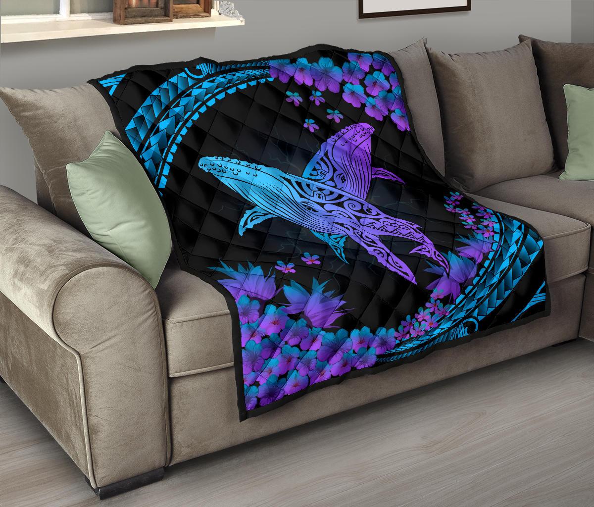 Hawaii Whale Polynesian Hibiscus Premium Quilt - Lae Style - Polynesian Pride