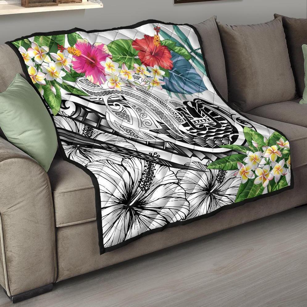 Tahiti Polynesian Premium Quilt - Summer Plumeria (White) - Polynesian Pride