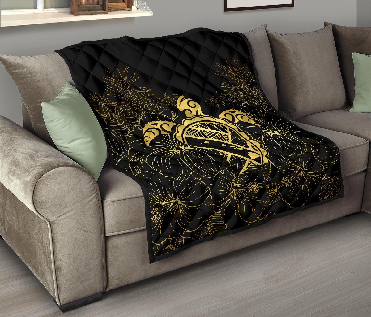Hawaii Turtle Kanaka Golden Premium Quilt - Polynesian Pride