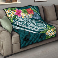Polynesian Hawaii Premium Quilt - Summer Plumeria Blue - Polynesian Pride
