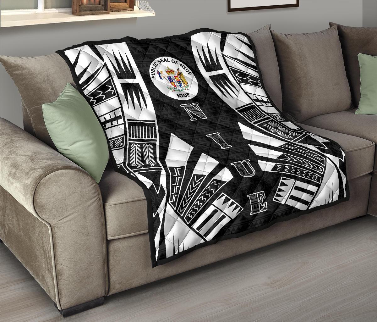 Niue Premium Quilt - Niue Seal Polynesian White Tattoo - Polynesian Pride