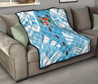 Fiji Premium Quilt - Fiji Coat Of Arms Polynesian White Tattoo (Blue) - Polynesian Pride