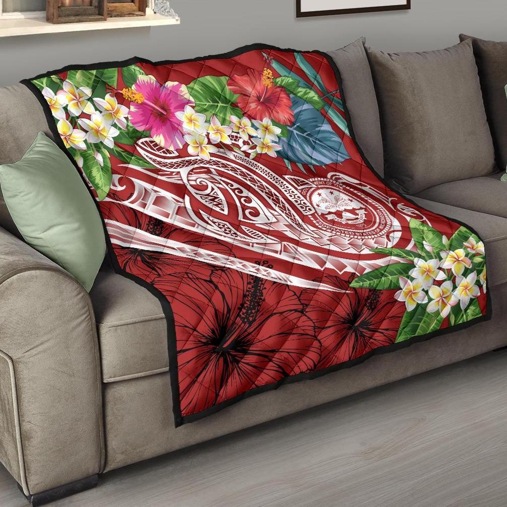 FSM Polynesian Premium Quilt - Summer Plumeria (Red) Red - Polynesian Pride