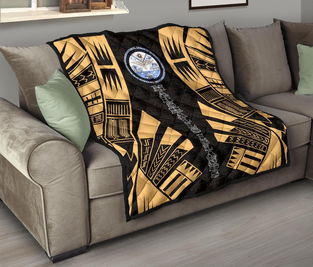 Marshall Islands Premium Quilt - Marshall Islands Seal Polynesian Gold Tattoo - Polynesian Pride