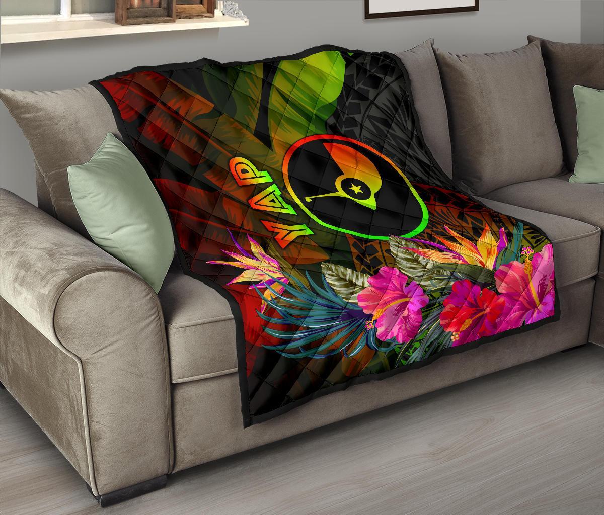 YAP Polynesian Premium Quilt - Hibiscus and Banana Leaves - Polynesian Pride