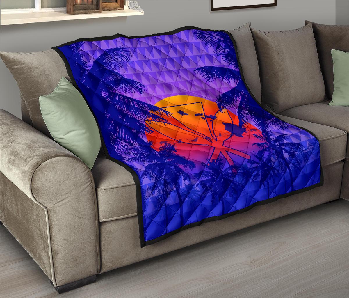 Hawaii Summer Sunset Kanaka Kakau Premium Quilt - Polynesian Pride