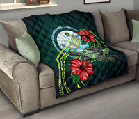 Marshall Polynesian Premium Quilt - Green Turtle Hibiscus - Polynesian Pride
